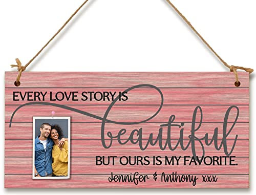 Personalised Wooden Plaque with Photo Love Story Beautiful Our is my Favourite Romantic Valentine's Anniversary Keepsake Him Her Hanging Gift