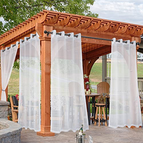 HolidayIdeas White Outdoor Sheer Curtains for Patio Waterproof, 4 Panels - 54 x 84 Inch Light Filtering Voile Outside Grommet Drapes Front Porch, Gazebo, Pergola, Backyard (VR-4P-5484-White)