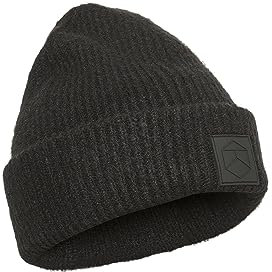 Kaffe Curve Damen Plus Size Strickmütze gefaltete Krempe mit Logo Patch Kapuze, Schwarz Tief, Einheitsgröße