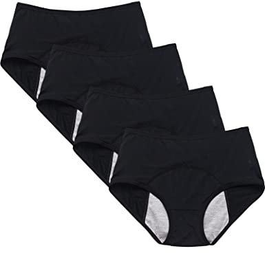 Kiench Teenager Mädchen Perioden Unterwäsche Menstruation Slip 4er-Pack 4 Schwarz EU Größe 158-164/13-14 Jahre Etikett 2XL