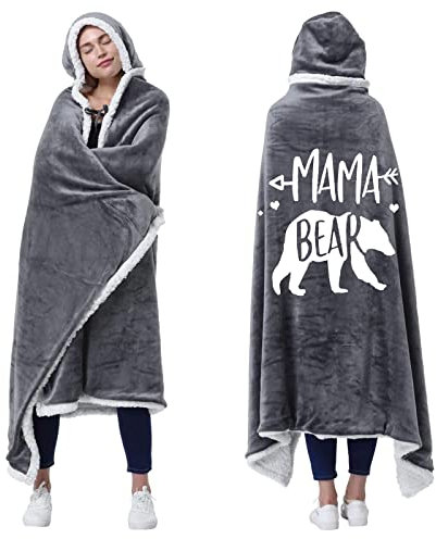Kuscheldecke mit ärmeln Geschenke für Mama Muttertagsgeschenke Mama Bear Decke Personalisierte Geschenke Mama Geschenke An Meine Mama von Tochter Sohn Mama Geburtstagsgeschenk Tragbare Decke,Grau