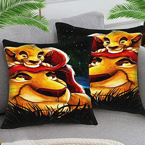 STOJAN 2er Set Kissenbezüge weiches Leinen Dekokissen Kissenbezug könig der löwen simbaSofakissen Dekorativ Couchkissen Kissenhülle für Wohnzimmer Schlafzimmer 45x45 cm