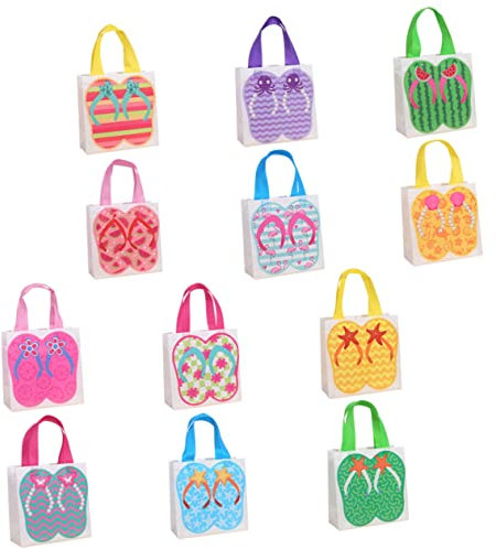 FONDOTIN Hawaii Summer Party Gift Bags, 12Pcs Pool Tote Hawaiian Luau Non Woven Gift Bags with Handles Tiki Reusable Tote Aloha Tropical Themed Decorations for Pool Party Supplies