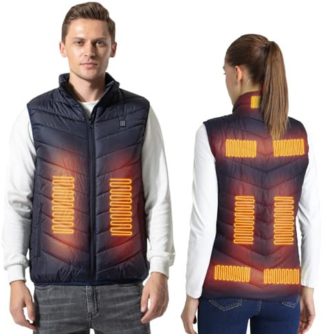 Armorget Gilet Chauffant, Réglage de la Température à 3 Niveaux avec 9 Zones de Chauffage, Gilet Chauffant Rechargeable par USB, Veste Chauffante Lavable Pour L'extérieur 3XL Bleu(Piles Exclues)