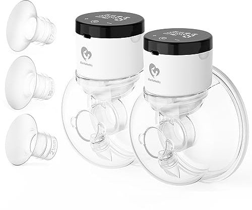 Bellababy Double Handsfree Electric Breast Pump, Wireless Breast Pump with LCD Touch Screen, with 4 Modes and 9 Levels of 24 mm Flanges, with Insert 17 mm, 19 mm, 21 mm