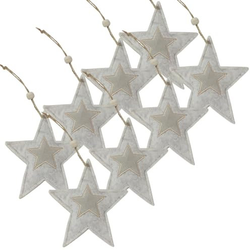 matches21 Hübsche Weihnachtsanhänger Sterne 8er Set - Hygge Weihnachtsschmuck aus Filz in beige - Deko Weihnachtssterne zu Weihnachten 14 x 12 cm