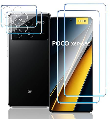 Mayfun Verre Trempé pour Xiaomi POCO X6 Pro 5G, 2 Pièces Protecteurs d'écran + 2 Pièces Caméra Arrière Protecteur, 9H Dureté, Anti-Rayures Sans Bulles HD Film Vitre Protection écran