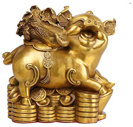 LIDDFAFA Feng Shui-Statuen aus reinem Messing mit chinesischem Kohl-Sternzeichen, Schwein, chinesische Deko-Figur für Zuhause und Büro, Skulptur für Reichtum und Glück