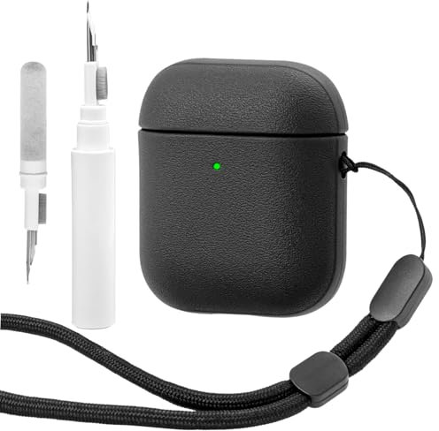 Teyomi TPU Hülle für AirPods 2. Generation mit Reinigungsset, Schutzhülle für Apple Airpods 2 Hülle mit Handschlaufe, Leder-Touch-Design für Airpods 2 Case, Kompatibel mit Apple AirPods 2,1 (Schwarz)