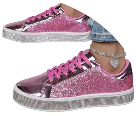 ticticlily Baskets Femmes Paillettes Confortable Légères Courses Basses Marche Jogging Chaussures M Rose Rouge 40 EU