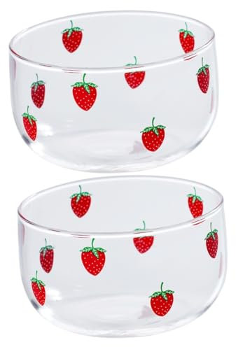 TOPBATHY 2 Stk Erdbeerglasschale Schale zur Aufbewahrung von Obst Dessertschale aus Glas Salatschüssel gesunde lebensmittel Erdbeeren Obstteller aus Glas Schüssel zum Servieren von Speisen