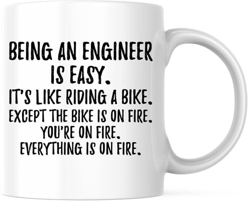 Being An Engineer Is Easy - It's Like Riding A Bike Coffee Mug - 11 Ounce White Handle Coffee Cup - Printed On Both Sides - Dishwasher and Microwave Safe - Premium Quality Ceramic - BMCM00205