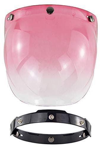 KENANLAN Universal Motorcycle Helmet Open Face Visor with Bubble Shield Accessory (Pink)