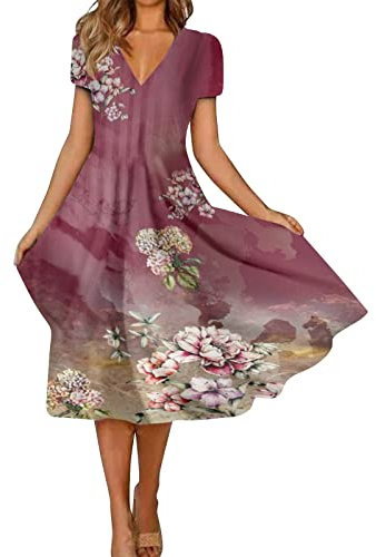 Sommerkleid Damen Ballkleid Longbluse Damen Freizeit Swing Strandkleider Mit Taschen Paillettenkleid Abendkleid Damen Summer Dress Cocktailkleid Damen Elegant Tank-Sonnenkleid(1-Vermilion,S)