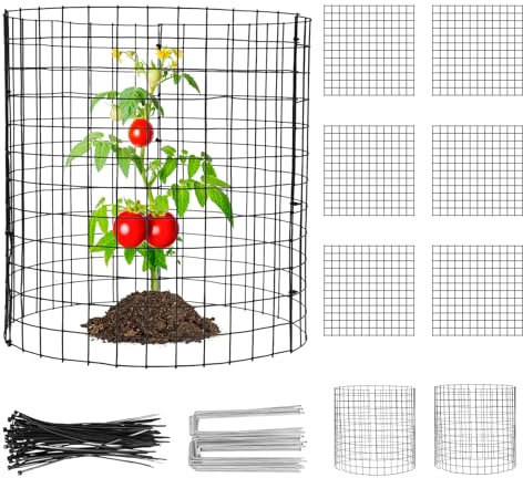 Teodute 6 Stück Draht-Pflanzenschutz, Pflanzenschutzgitter, Pflanzkäfig mit 12 Erdspießen und 30 Bändern, Schützt Pflanzen Garten Sträucher und Gemüse vor Tieren, 41,9 x 41,9 cm