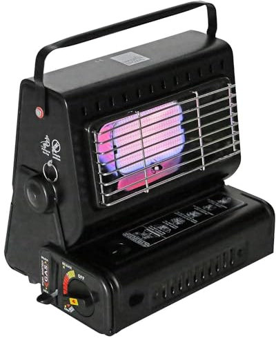 Black Portable Gas Heater Outdoor Fishing Camping 1.3kW Butane Gas Heater - Compact And Lightweight Ceramic Burner - Auto Ignition and Heat Control and Safety Grill (Heater)