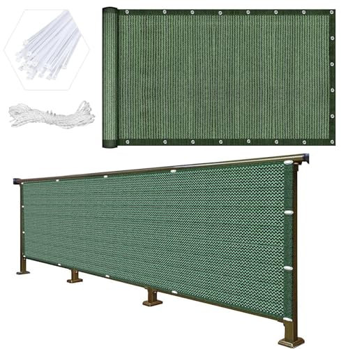 Balkon Sichtschutz Balkonabdeckung 140 x 200 cm Windschutz Staubschutz Schattierwert Balcony Privacy Screen Sichtschutz mit Ösen, Kabelbinder für Balkongeländer, Terrasse, Dunkelgrün