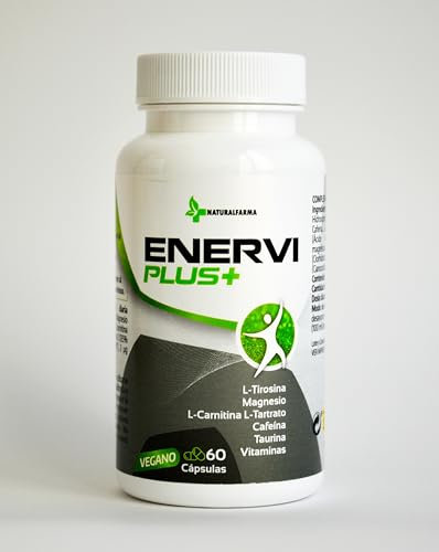 Enervi Plus+ Suplemento Energético Concentrado | Energía, Memoria y Concentración | Cafeína, Taurina, Magnesio, L-Carnitina, L-Tirosina,Vitaminas B6, B12 y C | Efecto Inmediato