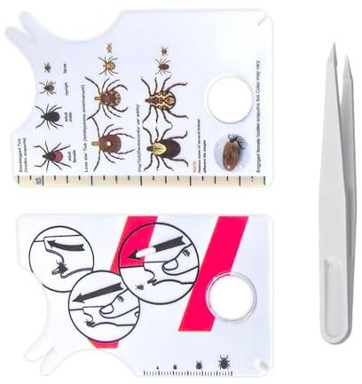 CWPFVQA 2 Carte per Zecche, 1 Pinzetta in Plastica, Carta per Catturare Insetti con Lente d'Ingrandimento Integrata, Carta per Zecche con Scala, Set per Cattura Zecche