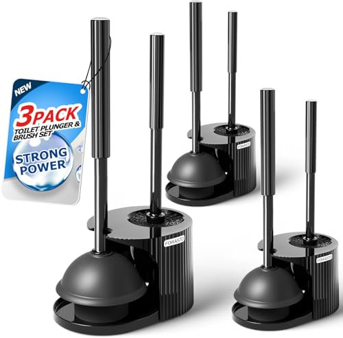 FORASTO 3Pack 2 in 1 Toilet Brush and Plunger Set, Extended Handle Plunger,Toilet Bowl Brush Plunger Set,Bathroom Cleaning Tools,Toilet Brush Plunger Combo,Cleaning Brush,Cleaning Supplies