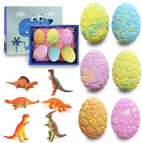 Badebomben Kinder 6 Stück,Badekugeln Kinder mit Überraschung,Badezusatz,Dinosaurier Badekugeln,Dinosaurier Spielzeug,Ostern Weihnachten Kindertag Geschenke,Geburtstagsgeschenke für Jungen Mädchen
