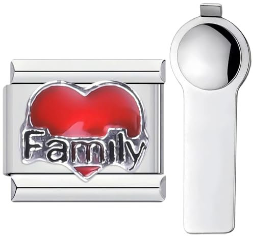 UTXN Personalisierter Liebesbrief-Anhänger mit Einsteckwerkzeug, Edelstahl, 9 mm, italienischer Gliederanhänger (Familie)