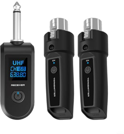 Kabelloses Mikrofon-System, Sender, Empfänger-Set für Gitarre, Audio-Mixer, 20 Kanäle, 550,25–573,75 MHz, -88 dB Empfindlichkeit, Schwarz (1 Fach 2)