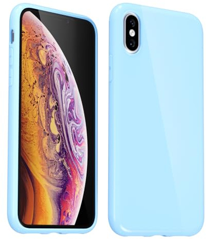 Svanove for iPhone X/XS Case Silicone, Glossy Soft Rubber Gel Jelly Cute Protective Plastic Simple Plain Phone Case Cover for Women Girl, Slim Thin Flexible Shockproof TPU, Light Blue