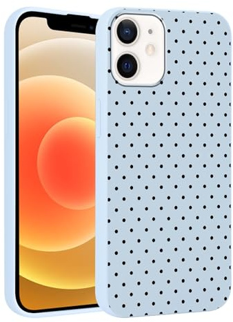 Yirlbey Été Coque pour iPhone 12 Pro / 12 6,1'', Housse Bleu Silicone avec Noir Polka Dot Aesthetic Dessin Motif Design, Étui pour Fille Ultra Fine TPU Souple Antichoc Bumper Protection Case, Pois