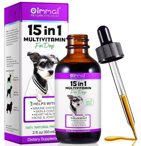 Dog Multivitamin, 15 in 1 Multivitamin for Dogs, Dog Vitamins Liquid Supplements Drops for Hip & Joint, Skin & Coat, Immune, With Glucosamine and MSM