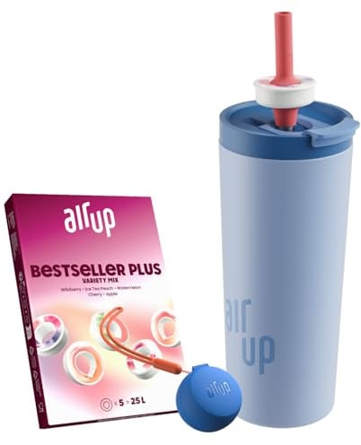 AIR UP Tumbler Starter Set 709ml Dusty Blue, 5 pod aromatizzati | Include pod Case Blu e 5 pod in gusti assortiti, ideale per l'idratazione quotidiana