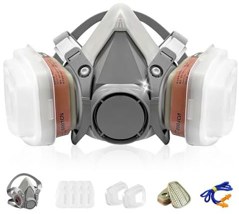 Matlarn Demi-masque de protection respiratoire réutilisable avec 2 filtres et 10 filtres en coton filtrant, masque anti-poussière pour peinture, poussière fine, polissage et ponçage