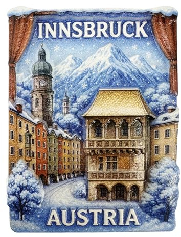 Kühlschrankmagnet Souvenir 3D Wintermotiv mit Goldenem Dachl, Alpen & Altstadt – Reiseandenken, Mitbringsel & Geschenkidee aus Österreich – Innsbruck