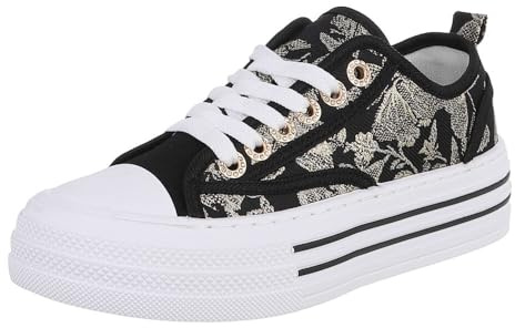 Ital Design Damen Low-Top Sneaker mit Schnürung und Flacher Sohle, runde Spitze