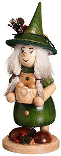DWU Original Erzgebirgischer Räuchermann® Wichtelfrau/Räucherfrau mit Kochtopf grün - inkl. Original Crottendorfer Räucherkerzen #876