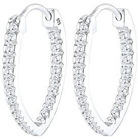 Elli Creolen Silber 925 Damen Ohrringe für Frauen Kreolen mit Zirkonia Kristallen 0.03ct 0.015ct Durchmesser 17mm Hoops gedreht 0311912116