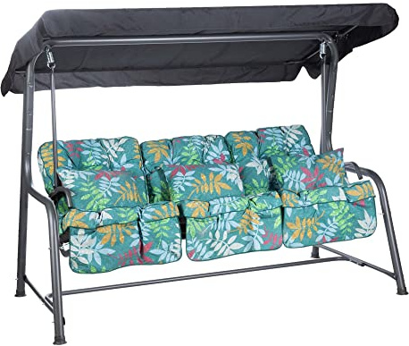Alfresia Turin 3-Seater Reclining Swing Seat – Multipurpose Garden Sofa into Sunbed, Steel Charcoal Frame, Polyester Canopy, Weather Resistant, Outdoor Classic Cushions Included in Choice of Colours