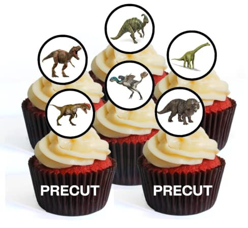 Realistic Dinosaur Edible Cupcake Toppers – Jurassic Prehistoric Cake Decorations – 48 x 3cm/1.18 Inch Discs (PRECUT)