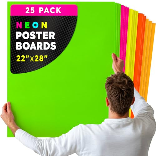 Hygloss Products Neon-Poster-Karton, 55,9 x 71,1 cm, fluoreszierendes doppelseitiges farbiges Kartonpapier, 25 Blatt, 10 Pt. Dicke – ideal für Schilder, Handwerk, Projekte – 5 verschiedene Farben in