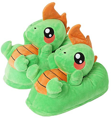 corimori Süße Plüsch Hausschuhe (10+ Designs) Dinosaurier Byte Slipper Einheitsgr. 34-44 Unisex Pantoffeln Grün Orange