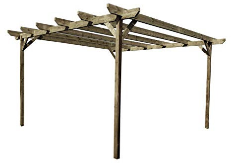 Wooden pergola kit - Chamfered design rafters (4.2m x 4.2m 4 posts, Rustic Brown)