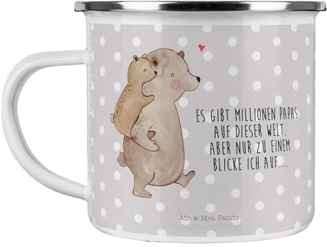 Mr. & Mrs. Panda Camping Emaille Tasse Papa Bär - Geschenk, Vater, Sohn, Emailletasse, Vati, Mama, Familie, Danke Papa, Papi, Emaille Tassen, Oma,