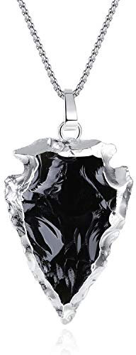 COAI Kristall Halskette mit Pfeilspitze Anhänger aus Obsidian Druzy Anhänger für Herren Damen
