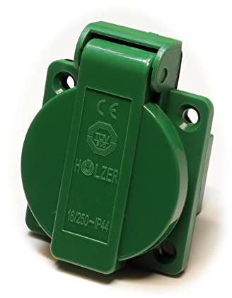 HOLZER Anbausteckdose 8 Stück IP44, Hohlraumsteckdose, Einbausteckdosen Schuko Anbau Steckdose 16A Feuchtraum / PA6 / + Flansch Dichtung (Grün)