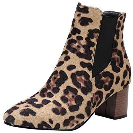 Stivaletti Donna Scarpe con Stampa Leopardata Stivali Corti in Peluche Stivaletti con Tacco Alto (40 EU,Giallo)