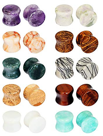 Longbeauty 20er Set Flesh Tunnel Plugs Set Ohr Expander Piercing Schmuck Aus Stein 8mm