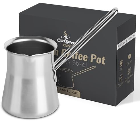 Caizen Coffee Quality Turkish Coffee Pot - Turkish Coffee Maker, Chai Pot, Arabic Coffee Pot, Briki Greek Coffee Pot, Greek Briki, Turkish Coffee Cezve, Turkish Coffee Pot Ibrik (15oz)