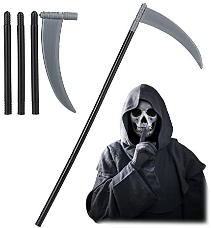 Relaxdays Falce da Morte, Ascia Giocattolo, Decorazione per Carnevale & Halloween, Bambini & Adulti, 43-103 cm, Nero Gioventù Unisex