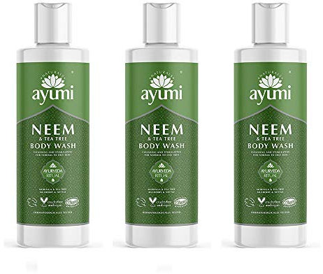 Ayumi Neem Body Wash for Oily Skin | Acne Body Wash with Tea Tree Oil | Itchy Skin Wash with Nettle Extract | Moisturising Shower Gel with Moringa Oil | Womens & Mens Shower Gel | 3x250 ml