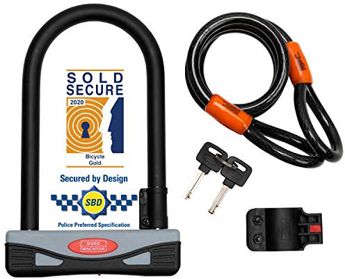 Burg-Wächter Gold Sold Secure Bicycle D Lock & 1,2 m Sicherheitskabel, Einheitsgröße, schwarz